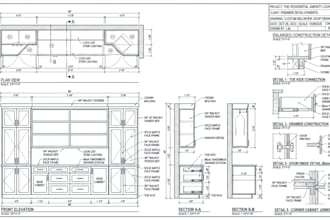 draft detailed millwork fabrication drawing for cabinet and casework