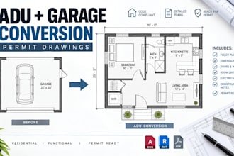 design adu floor plans, garage conversions with permit drawing plans