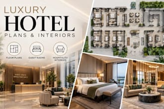create luxury hotel floor plans, guest room layouts, hospitality interiors