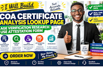build coa certificate analysis lookup page age verification research use attest