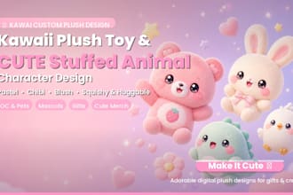 draw a kawaii plushie and cute stuffed animal character design