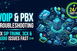 fix and troubleshoot sip trunk, 3cx, asterisk, voip and pbx issues