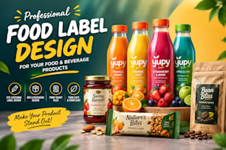 design professional food prouct label and food packaging design with 3d mockup