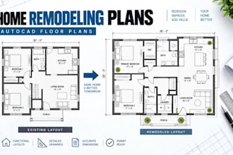 create residential renovation, home remodeling floor plans in autocad