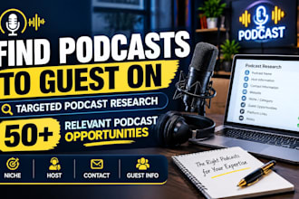 research targeted podcasts and build a podcast guest lead list