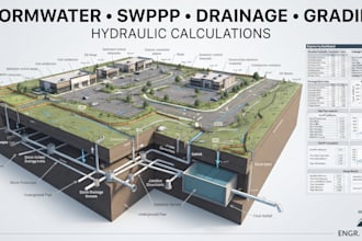 create stormwater management swppp drainage grading plan,hydraulic calculations