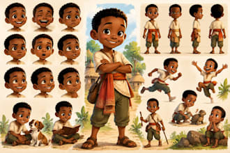 design childrens book characters with pose and expression sheets