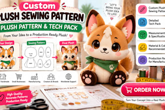 create custom plush sewing pattern plush pattern and plush tech pack