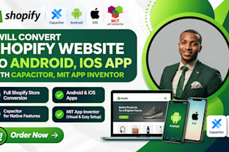 convert shopify website to android, IOS app with capacitor, mit app inventor