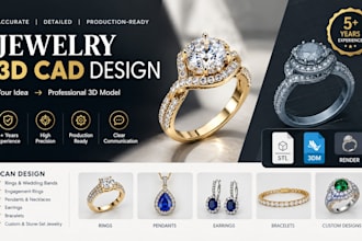 3d jewelry cad design, modeling for manufacturing, casting and 3d printing