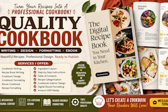 write quality cookbook recipe book, cookbook design, cookbook formatting, ebook