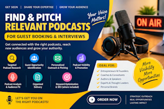 find and pitch relevant podcasts for guest booking and interviews
