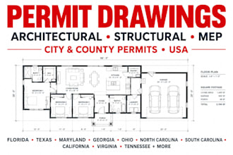 provide architecture, structural and mep drawings for city or county permit USA