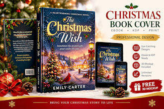 design professional christmas book cover design or ebook cover with free mockup