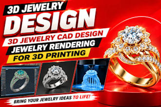 do 3d jewelry design, 3d jewelry cad design, jewelry rendering for 3d printing