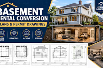 draw basement rental conversion plans and permit drawings for US rental remodels