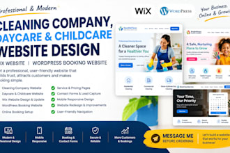 setup cleaning company website, daycare childcare wix web, wordpress booking web