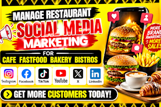 manage restaurant social media marketing for cafe fastfood bakery bistros