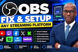 setup or fix obs studio, streamlabs and vmix for twitch, youtube, tiktok, kick