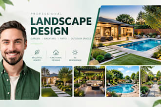 design 3d landscape, backyard, garden, patio and outdoor spaces