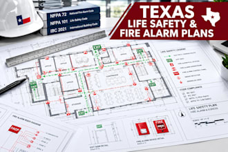 texas architectural life safety plan, fire alarm drawing, fire protection permit