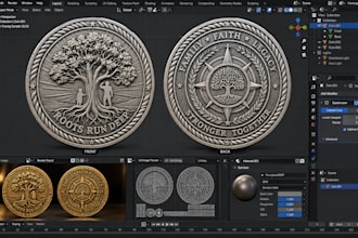 sculpt custom 3d coin model, bas relief medallion, challenge coin and stl