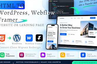 convert html website to responsive wordpress webflow framer squarespace website