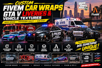 design custom fivem car wraps, gta v liveries and vehicle textures