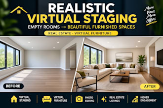 virtually stage empty rooms with realistic furniture