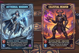 design custom trading card game, board game cards and box art
