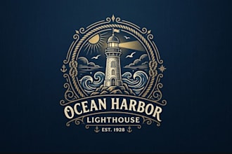 create an elegant lighthouse nautical logo design