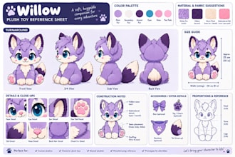 custom plush toy reference sheet cartoon character illustration stuffed animal