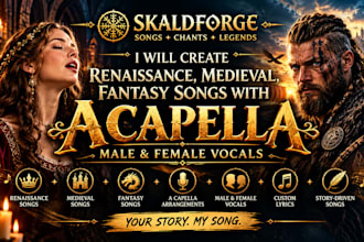 create renaissance, medieval, fantasy a cappella song with male and female vocal