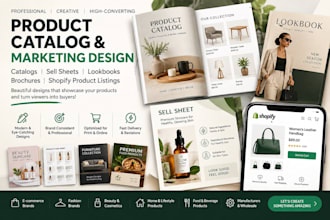 design product catalog sell sheet lookbook brochure shopify product listing