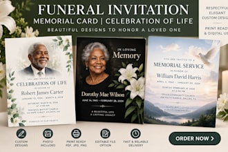 funeral invitation memorial card celebration of life invitations template design