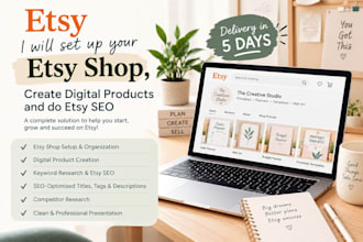 set up etsy shop, create etsy digital product and do etsy SEO
