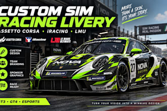 design custom sim racing livery for assetto corsa, iracing and lmu