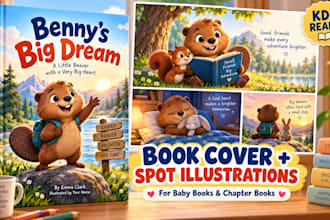 create 2d children novel cover design and babies chapter book spot illustration