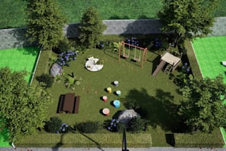 design a professional 3d park, garden, landscape or outdoor space