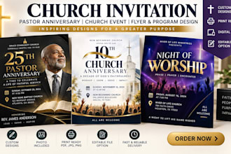 church invitation pastor anniversary church event flyer and program card design
