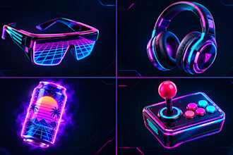 design custom synthwave vtuber assets and retro stream props