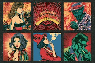 create unique vintage artwork, retro comic for merchandise