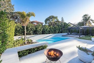 do landscape garden design with backyard design and pool patio 3d rendering
