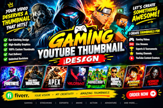 create a 3 gaming  thumbnails full customise at 500 rs