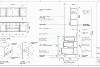 design custom kitchen cabinets, wardrobes and detailed cabinet drawings