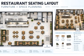 design restaurant seating layout with furniture placement and space planning
