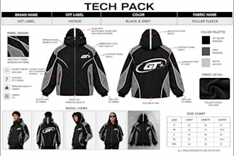 design fashion techpack streetwear clothing flat sketches hoodie tshirt jacket