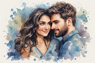 create a hand painted watercolor couple portrait keepsake