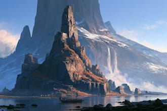 draw fantasy environment, landscape illustrations or fantasy landscape