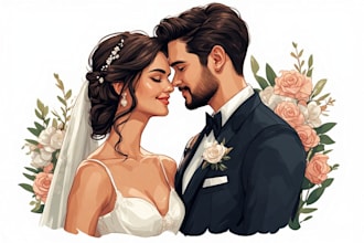 draw couple portrait for wedding illustration